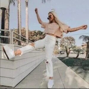 Zya Pink Embroidered Distressed Short Sleeve Crop Top 4